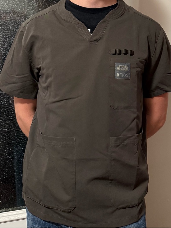 Figs Other - Figs Men's Scrub Top in Dark Olive with Star Wars Patch